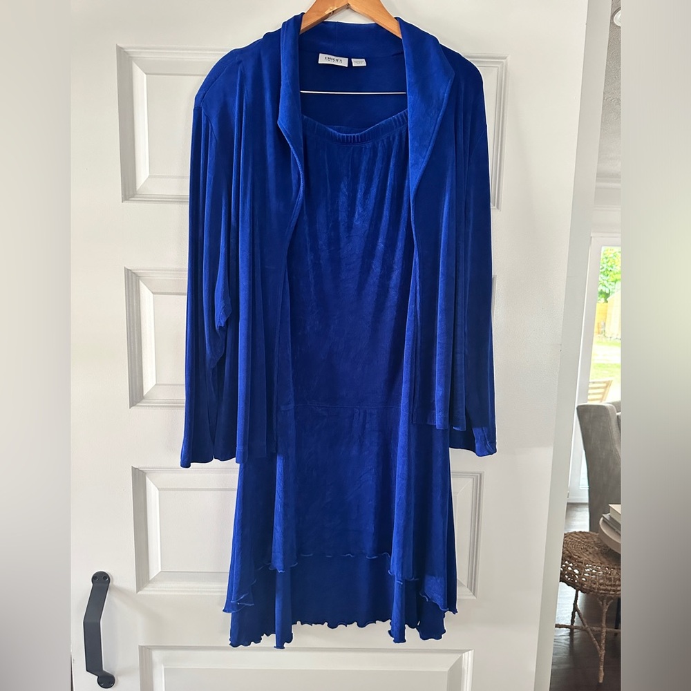 SOLD CHICO’S TRAVELERS Size 3 Blue 2 Piece Set: high low, maxi skir